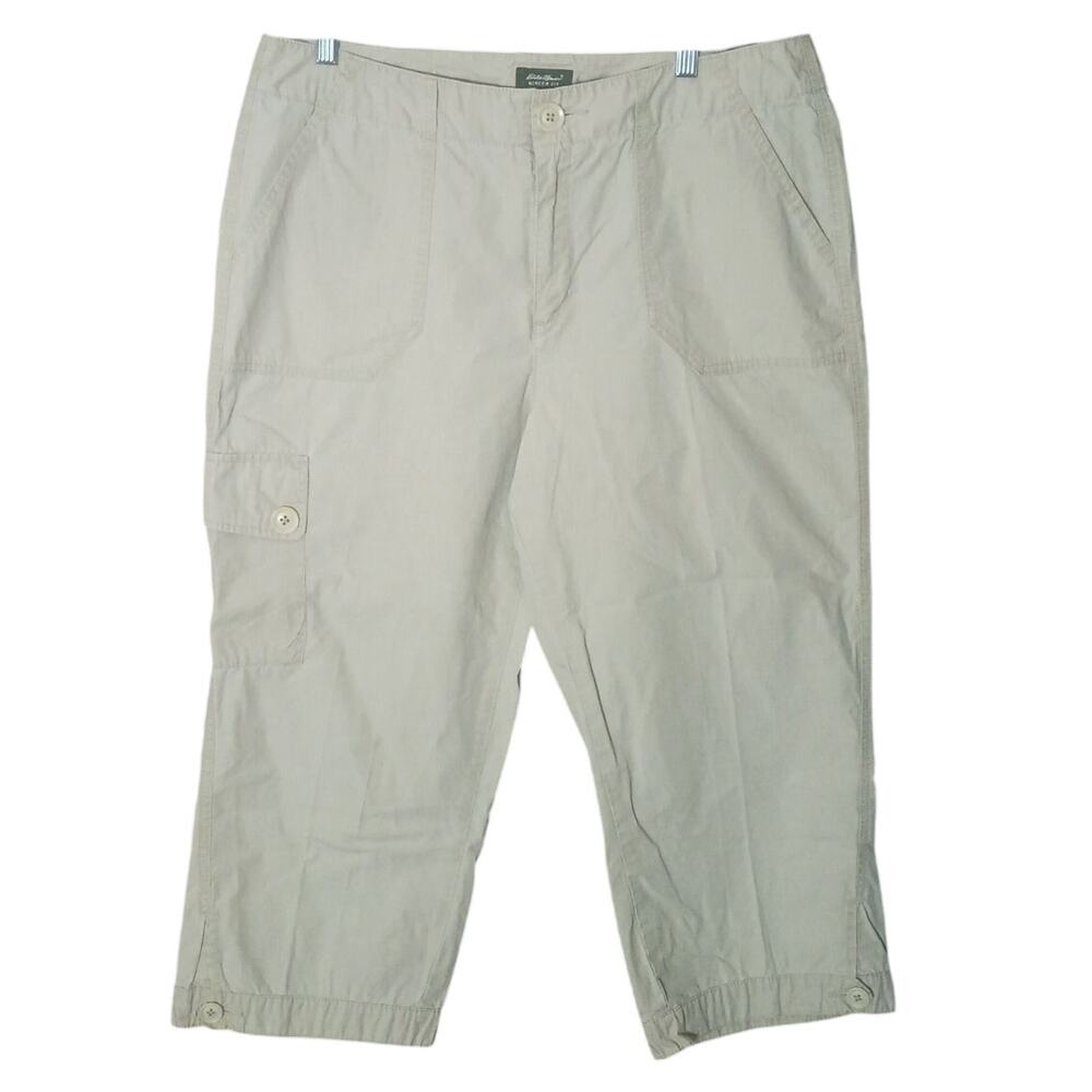 Eddie Bauer Women 16 Beige Hiking Gorpcore Cargo Cotton Mercer Fit Capri Pants